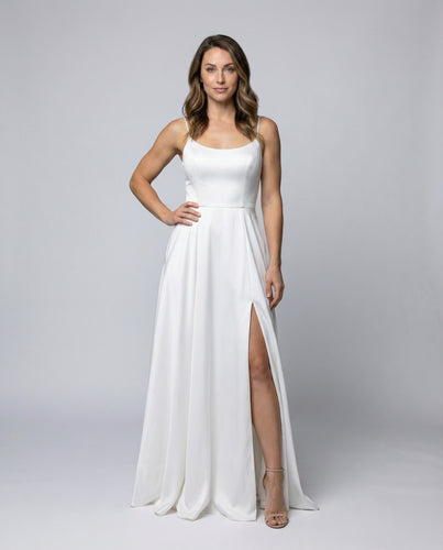 Damen Satin-Abendkleid Bustier Seitenschlitz Taschen