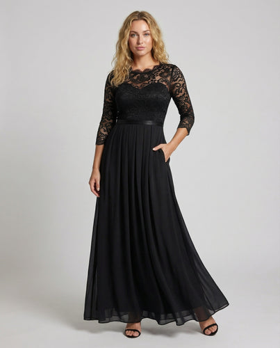 Damen A-Linien Ballkleid Plissee Spitze 3/4-Arm