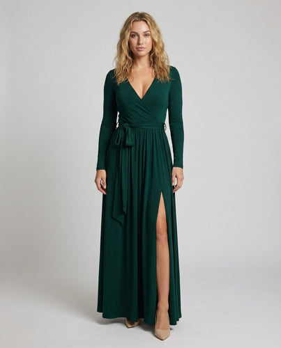 Damen Wickel-Maxikleid V-Ausschnitt Beinschlitz