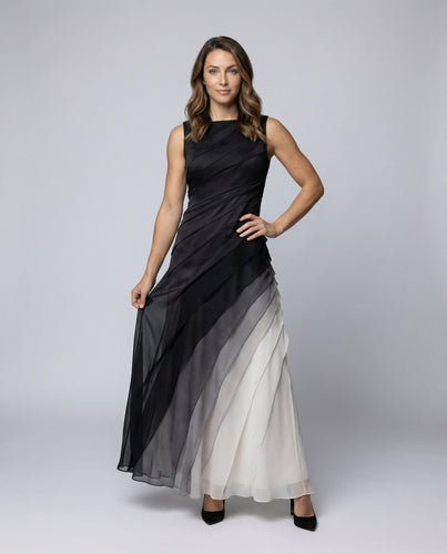 Damen Gala-Maxikleid Organza-Stufenrock Miederpartie