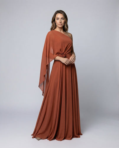 Damen Abendkleid Plissee Umhang Rosenknoten