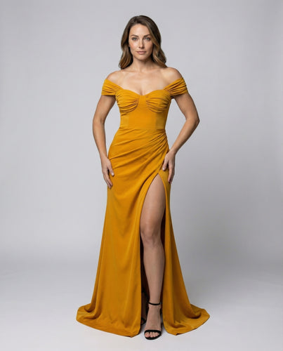 Damen Gala-Maxikleid Korsage Drapé-Ärmel Schlitz