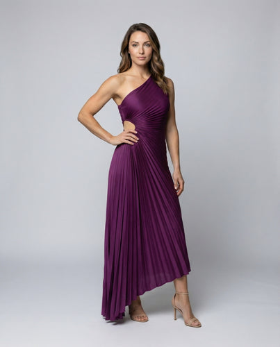 Damen Ein-Schulter Abendkleid Plissee Stufensaum