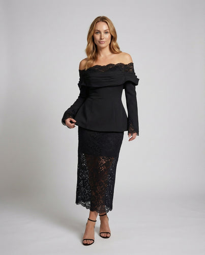 Damen Mieder-Set Off-Shoulder Spitzen-Bleistiftrock