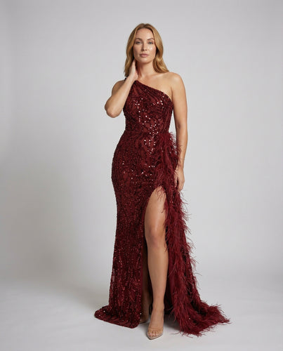 Damen Couture-Abendkleid Asymmetrisch Federschleppe