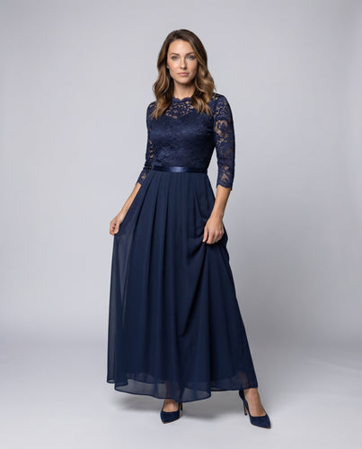 Damen Maxikleid Spitze Chiffon Faltenrock