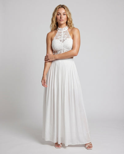 Damen Abendensemble Spitze Bustier Plissee-Maxirock
