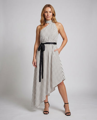 Damen Neckholder-Wickelkleid Asymmetrisch Schleppe