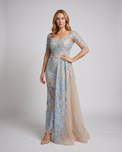 Damen Abendkleid Bestickt Tüllüberzug Beinschlitz
