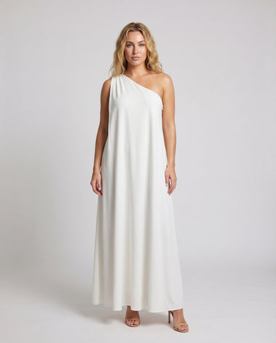 Damen Maxikleid Ein-Schulter Asymmetrisch Fließend