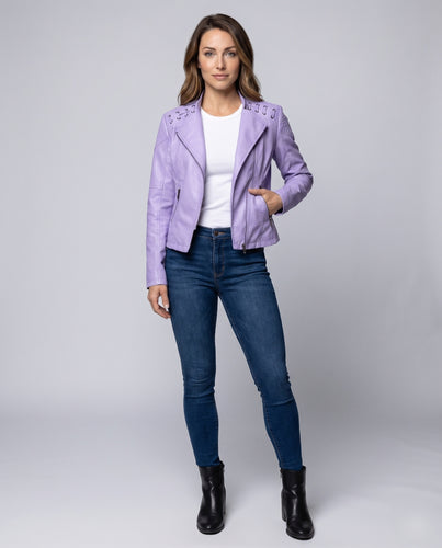 Damen Kunstleder-Kurzblouson Schnürung Asymmetrisch