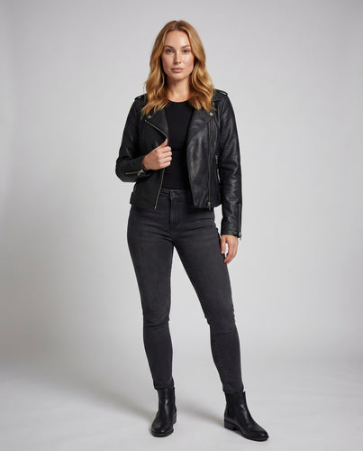 Damen Motocross-Jacke Kunstleder Asymmetrisch Gesteppt