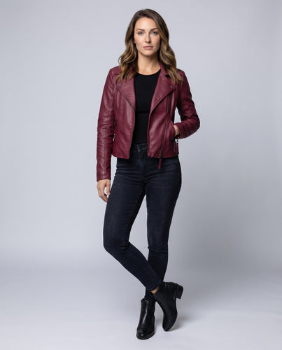Damen Bikerblouson Reverskragen Taillenriemen Schimmer