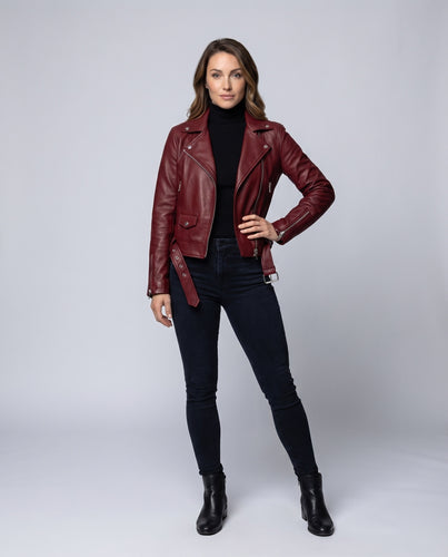 Damen Bikerblouson Vegan Nappa Cropped Asymmetrisch