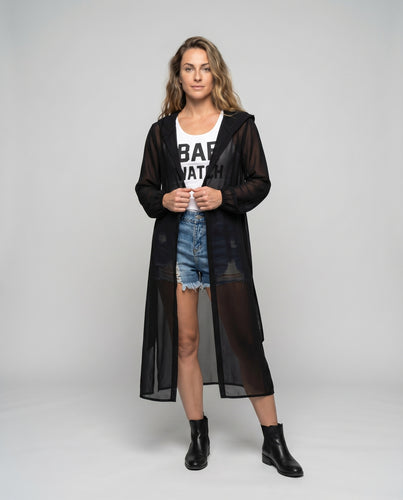 Damen Chiffon-Duster Ballonärmel Bindegürtel