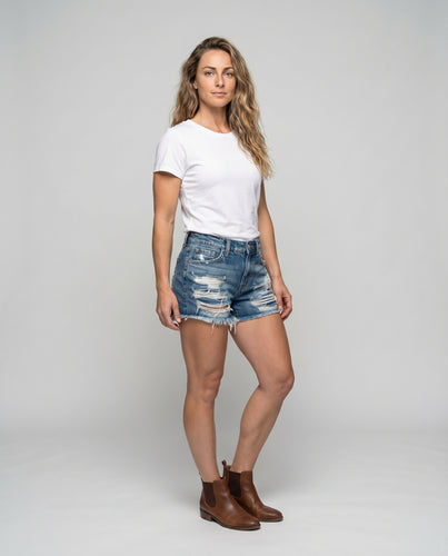 Damen Denim-Shorts Destroyed-Look Mittlerer Bund