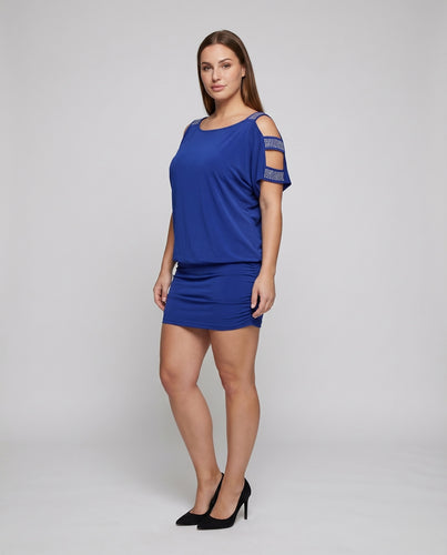 Damen Minikleid Fledermausärmel Cut-Out Raffung