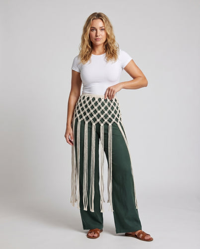 Damen Maxirock Macramé-Taillenband Fransenbesatz
