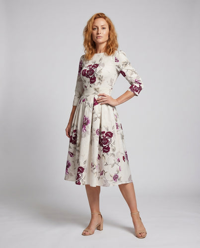 Damen Midikleid 3/4-Arm Faltenrock Eingrifftaschen