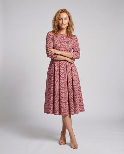 Damen Midikleid Faltenrock 3/4-Arm Seitentaschen