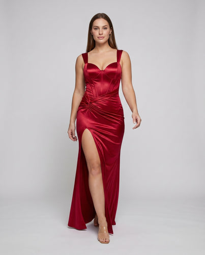 Damen Abendkleid Bustier Seitliche Drapierung Beinschlitz