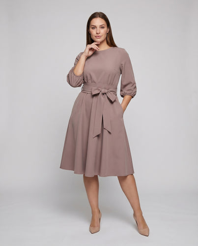 Damen Tellerkleid Figurformend Geraffte 3/4-Ärmel