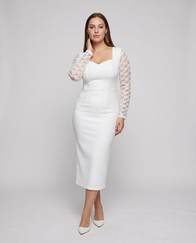 Damen Midikleid Herzausschnitt Spitzenärmel Breite Träger