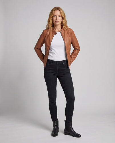 Damen Kurzblouson Vegan-Nappa Stehkragen 2-Wege-Zipp