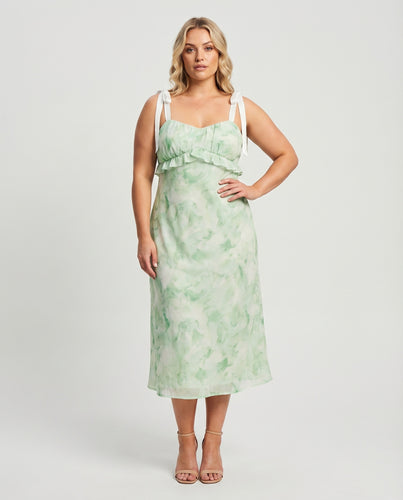 Damen Chiffon-Midikleid Bindeträger Drapierung A-Linie