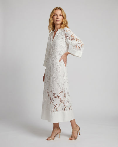 Damen Spitzen-Maxikleid V-Ausschnitt Halbtransparent Leger