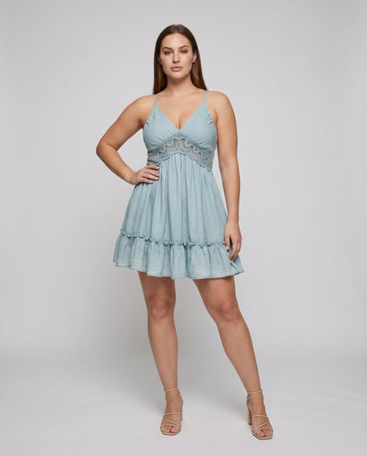 Damen Babydoll-Kleid Häkel-Taillenband Volantrock Gerafft