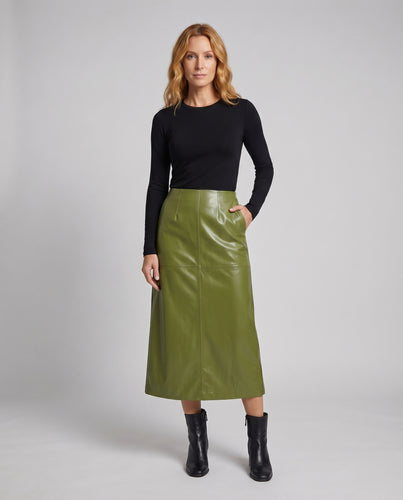 Damen Lack-Maxirock Vegan Nahtpaneele Gerader Schnitt