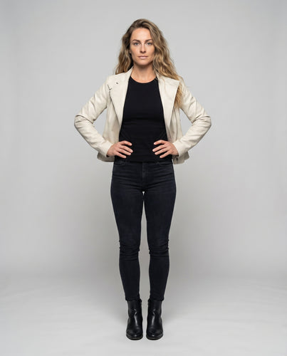 Damen Kunstlederjacke Konturiert Diagonal-Zipp Stepp-Details