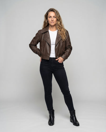 Damen Motorradjacke Kunstleder Asymmetrisch Tailliert