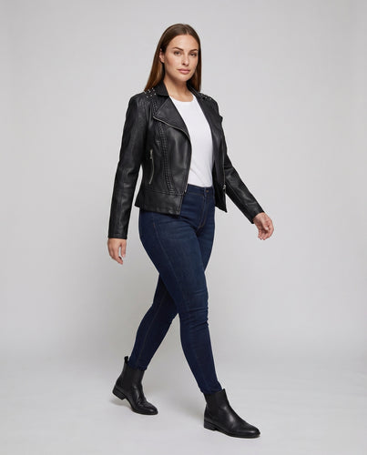 Damen Rider-Blazer Nietenapplikation Geflochtene Ziernähte