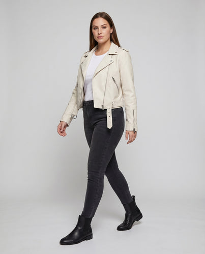Damen Kurzblouson Bikerstil Diagonal-Zipper Gürtel