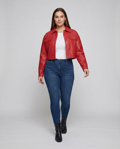 Damen Blousonjacke Nappaimitat Kastig Druckknopfverschluss