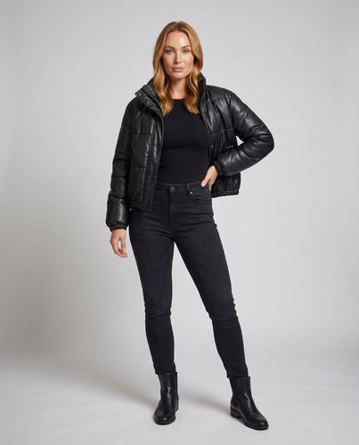 Damen Blousonjacke Vegan Hoher Stehkragen Wattiert