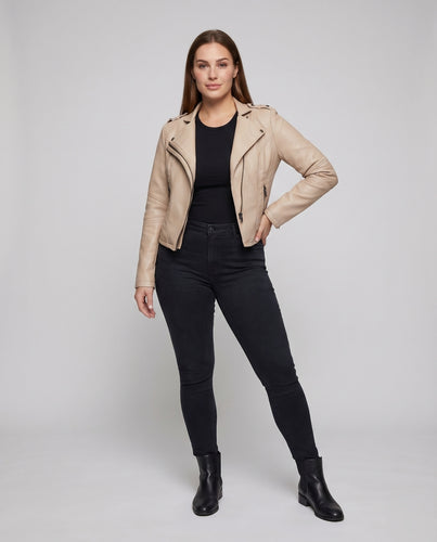 Damen Bikerblouson Asymmetrisch Ellenbogen-Paneele Gesteppt