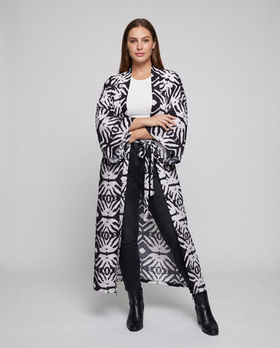 Damen Kimono-Mantel Boho-Stil Grafischer Print Borte