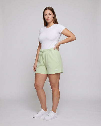 Damen Sweatshorts High-Waist Eingrifftaschen Gerundeter Saum