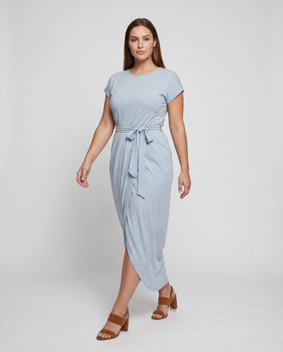 Damen Jersey-Maxikleid Tunnelzug Überlappende Front