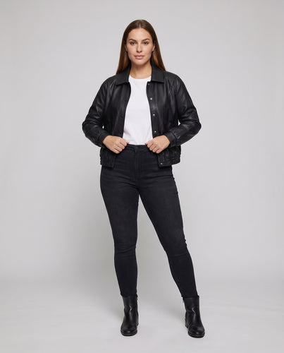 Damen Nappa-Blouson Vegan Hemdkragen Druckknöpfe