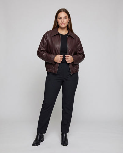 Damen Blousonjacke Vegan Hemdkragen Elastikbund