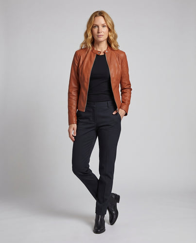 Damen Kurzblouson Vegan Stehkragen Verdeckter Zipp