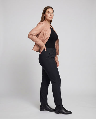 Damen Kurzjacke Nappa-Optik Stehkragen Verdeckter Zipp