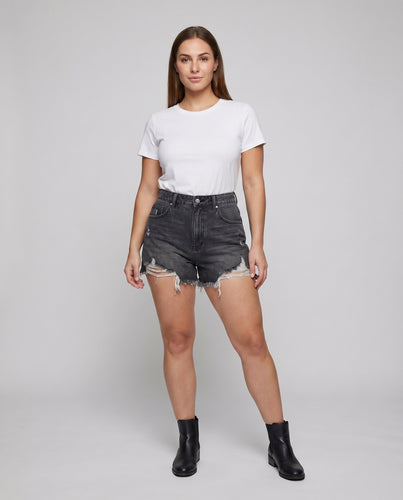 Damen Jeansshorts A-Linie Fransensaum Doppelknopf