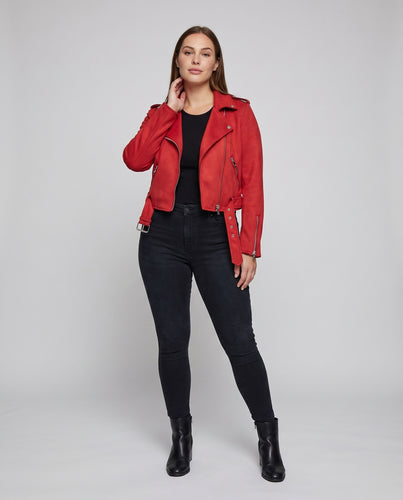 Damen Bikerjacke Vegan-Leder Asymmetrisch Taillengürtel