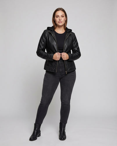 Damen Kapuzenjacke Nappaimitat Teddyfutter Zipper-Taschen