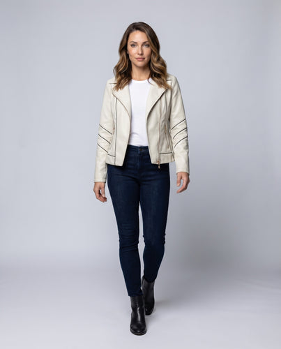 Damen Reversjacke Bikerstil Schräger Zipp Zierpaspeln